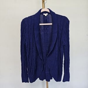 Talbots Wool‎ Blend Chunky Cable Knit Open Cardigan Sz M Navy